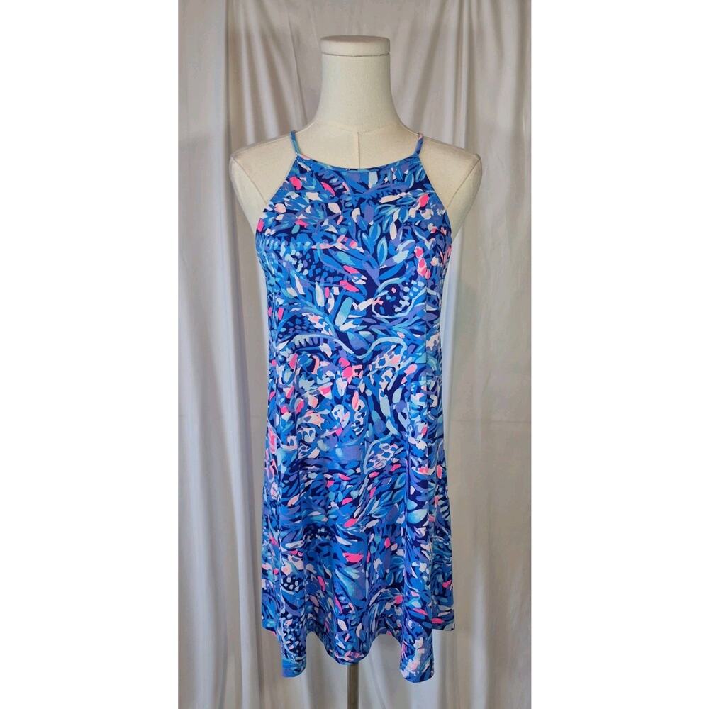 Lilly Pulitzer Margot Party Wave Pima Cotton Blue Pink Floral Mini Dress S New - Picture 2 of 9